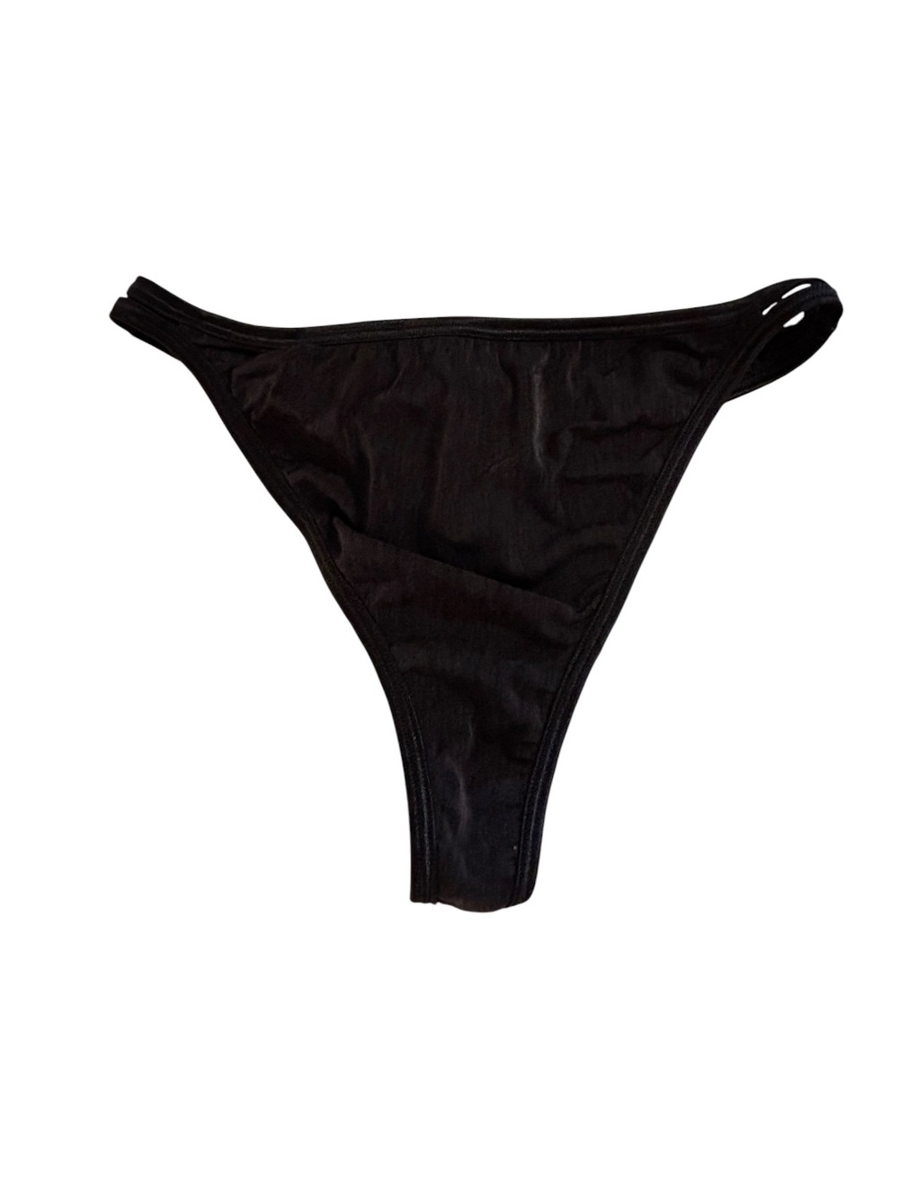 Vintage Vanity Fair Black Satin Thong Panties Size 7 Y2K Lingerie